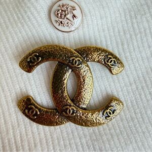 Vintage Distressed Gold CC Style Brooch | Retro Statement Pin
